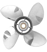 Qiilu Boat Outboard Propeller, 4-Blade Outboard Propeller Stainless Steel 13 x 19 RH Pitch Fit fo...