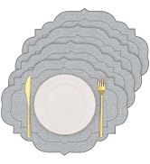 yuuzue Faux Linen Oval Placemats Set of 4, Double-Sided Scalloped Embroidered Cotton Placemats, W...