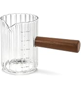Espresso Measuring Cup 9 Oz, Espresso Glass Cups with Wood Handle, Milk Frothing Cup, Espresso Cu...