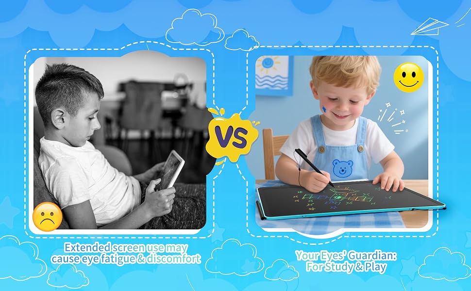 Staring at a tablet is hard on kids' eyes, but an LCD drawing board is much easier on them.