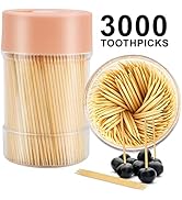 TRTRin [3000 Count 100% Natural Bamboo Toothpicks - With 1 Piece Reusable Toothpick Holder, Sturd...