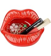 Trycooling Ceramic Red Lips Lipstick Ring Holder Jewelry Tray Rack Decorative Cosmetic Storage Di...