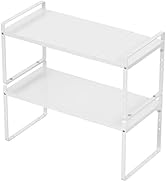 SANNO Expandable Cupboard Cabinet Shelf , Adjustable Height Cabinet Storage Shelf Rack,Stackable ...