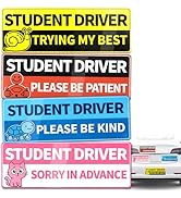 4 Pack Student Driver Magnet for Car, Funny Please Be Patient Sign for Teen & New Drivers, Reflec...