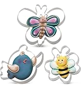 LILIAO Animal Cookie Cutter Set Kids, 3-Pc., Bird, Butterfly and Bee Biscuit Bread Cutters, Stain...