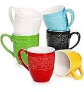 SOUJOY Set of 6 Porcelain Coffee Mug, 15 Oz Large Hot Milk Latte Coffee Cup with Embossed Relief,...