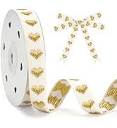 KINGLAKE Valentine Gold Heart Cotton Ribbon - 5/8 Inch x 10 Yds Stitched Embroidered Hearts Ribbo...