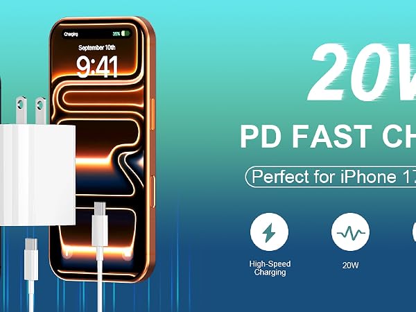 20w iphone 16 15 pro max charger fast charging block cord cable 10 ft long usb c type