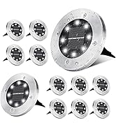 ODEETRONIC Solar Ground Lights, 12 Packs 8 LED Solar Disk Lights, Outdoor in-ground Light Waterpr...