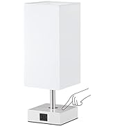 Touch Besides White Table Lamp with USB Ports - 3 Way Touch Lamps Beside Desk, Nightstand Lamp fo...