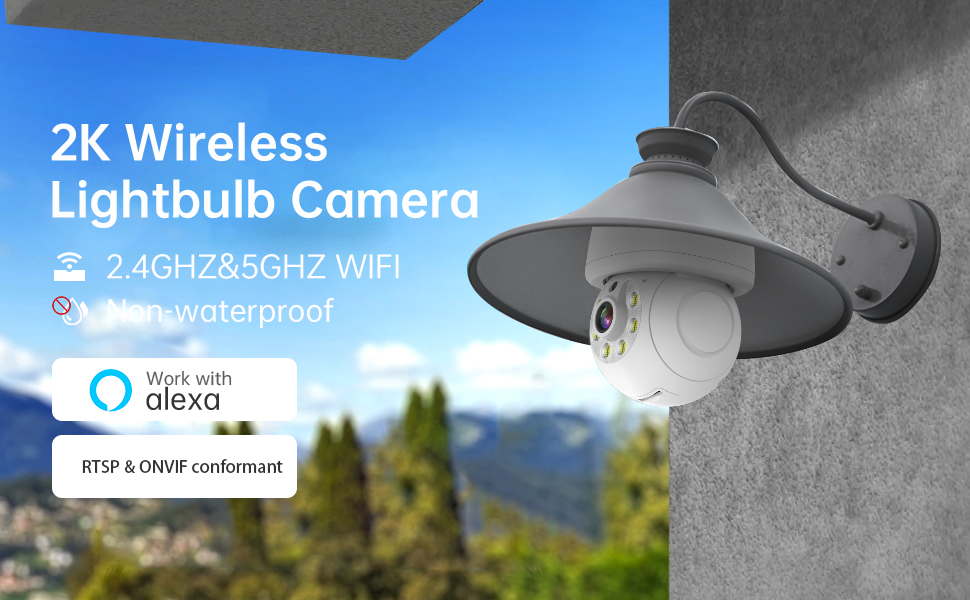 Outdoor Light-Bulb Security Camera Wireless 5Ghz Wifi Support ONVIF NVR RTSP Stream Work With Alexa