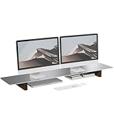 CHENOMiNL Aluminum Dual Monitor Stand Riser, Ergonomic Desktop Shelf with Wooden Legs - 42.5” Wid...
