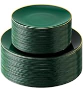 Bestluck 100PCS Green Gold Plastic Plates, Green Pastic Plates for 50 Guests, Green Disposable Pl...