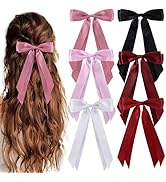 hisial 6Pcs Hair Bows Clips for Hair Silky Satin Ribbon Alligator Barrettes French Hair Ponytail ...