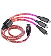 Raycon 3-in-1 LED Cable - Includes Type-C, MicroUSB, and Lightning Simultaneous Charging, LED Lig...
