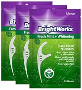 225 Piece BrightWorks Fresh Mint + Whitening Dental Flossers with Plant-Based Handles, Super-Stro...