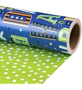 RUSPEPA Reversible Boys Birthday Wrapping Paper Roll, Mini Roll, Blue Happy Birthday Letters and ...