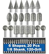 20Pcs 120-Grit Diamond Grinder Bit 1/8" Shank Compatible with Dremel Rotary Tool Attachment Acces...