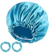 Satin Bonnet Silk Bonnet for Sleeping, Double Layer Hair Bonnet Silk Cap with Satin Scrunchies fo...