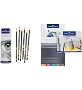 Faber-Castell Artist Bundle - 6 Graphite Sketch Pencils (2H, HB, B, 2B, 4B, 6B) with 24ct Goldfab...