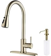 Gold Pull Down Kitchen Faucet with Soap Dispenser - Single Handle High Arc Stainless Steel Faucet