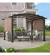 Sunjoy 10’ x 12’ Pergola, Outdoor Steel Arched Pergola with Adjustable Canopy and Natural Woodgra...