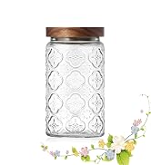 Vintage Glass Jar with Wood Lid - Airtight Canisters for Kitchen Countertop and Bathroom, for Sto...