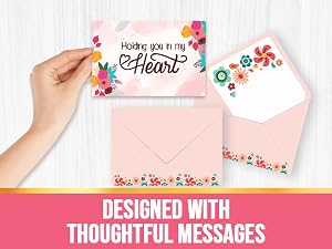 The box of thinking of you cardsu comes with uplifting messages.