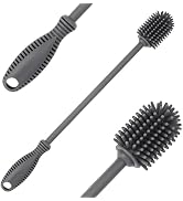 Multiple views of a grill brush with heavy-duty bristles and long handle, showing different angles and cleaning positions. Gray and black color scheme throughout.