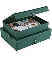 HofferRuffer Photo Storage Boxes with Dust-Proof Lid, Set of 2 Faux Leather Lidded Storage Bins, ...
