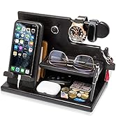 TESLYAR Wood Phone Docking Station for Men - Desk Accessories & Workspace Organizer - Nightstand ...