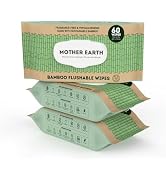 MOTHER EARTH Bamboo Flushable Wipes for Sensitive Skin, Septic Safe, Hypoallergenic, Unscented To...