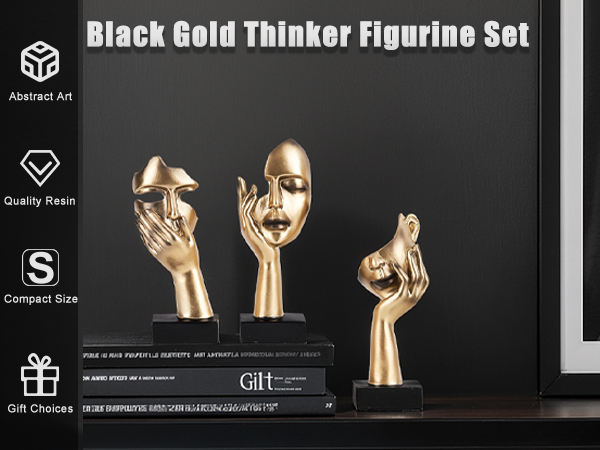 Black Gold Thinker Figurine Set