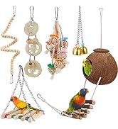 Bird Parakeet Toy Bird Cage Hammock Bird Perch Natural Coconut Hideaway with Ladder Swing Chewing...