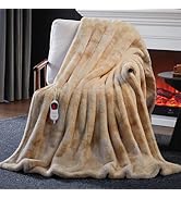 Guohaoi Heated Electric Blanket Throw, Soft Faux Rabbit Fur Heating Blanket with 10 Heating Level...