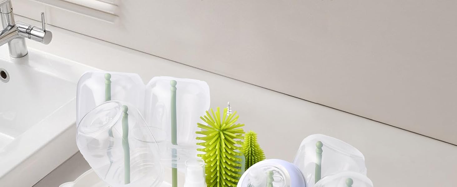 Portable Baby Bottle Brush Set, 7-in-1 Travel Baby Bottle Cleaning Kit, Portable Bottle WSilicone
