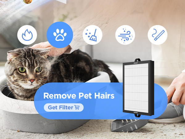 Pet air purifier filter removes pet hair and dander, ideal for homes with cats and dogs