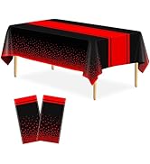 LIKAJON 2 Pack Black and Red Tablecloth Party Decorations Plastic Black Tablecloth Printed Red Ta...