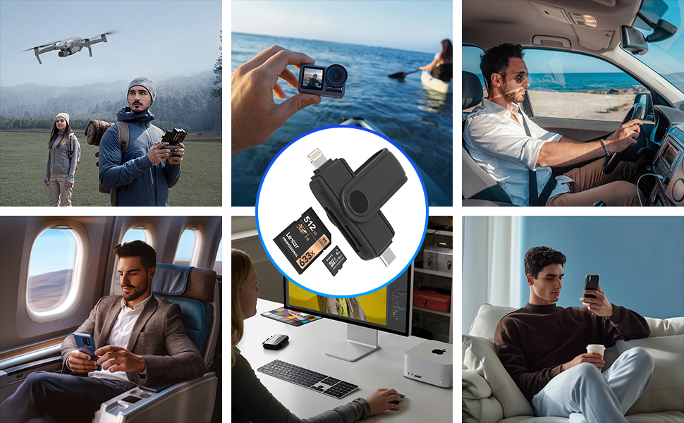 SD Card Reader for iPhone 16/iPad/Android/Mac/Computer