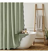 MIULEE Linen Scalloped Shower Curtain with 12 Metal Hooks Boho Farmhouse Cute Heavy Duty Washable...