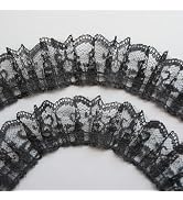 Black 10 Yard Pleated Net Lace Edge Gathered Mesh Trim Ribbon 1-2/5 inch Vintage Style Black Edgi...