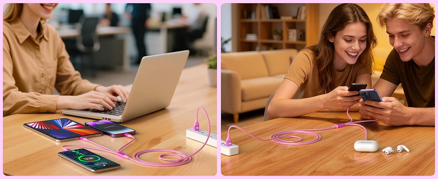 Multiple charger cord integrates Micro-USB and Type-C ports for flexible connectivity