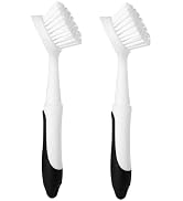 Dish Brush with Handle, Dish Scrub Brush with Built-in Scraper, Nylon Dish Scrubber, Kitchen Brus...