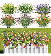 Besteek 24 Bundles Artificial Flowers for Outdoors, Faux Plastic Flowers UV Resistant Fake Greene...
