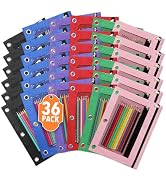 ASBEFORE 36Pcs Pencil Pouch for 3 Ring Binder - Pen Case 3 Hole Pencil Pouch Zipper Bag Holder Bu...