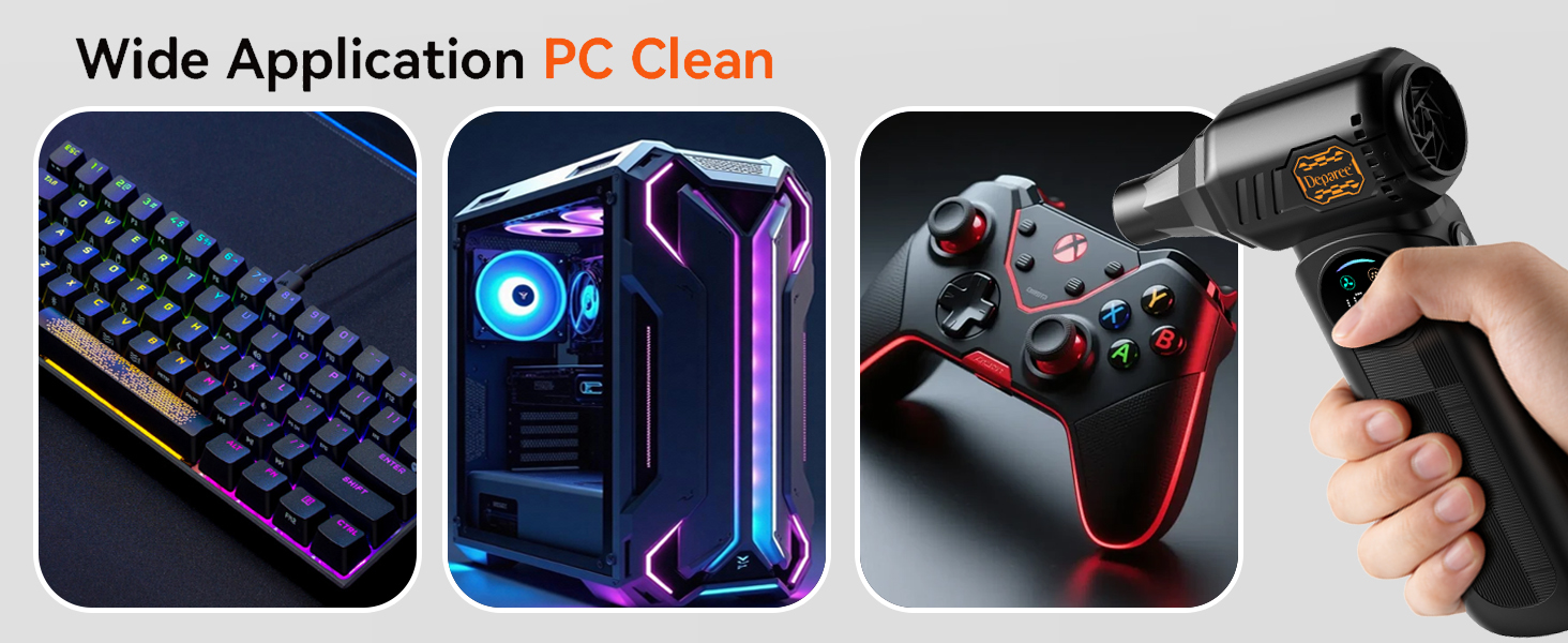 Cordless air duster and mini vacuum for PC keyboard, desktop, and game controller