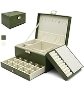 Jewelry Organizer Box, Jewelry Box Organizer for Women Girls, 3 Layers Large Leather Jewelry Stor...