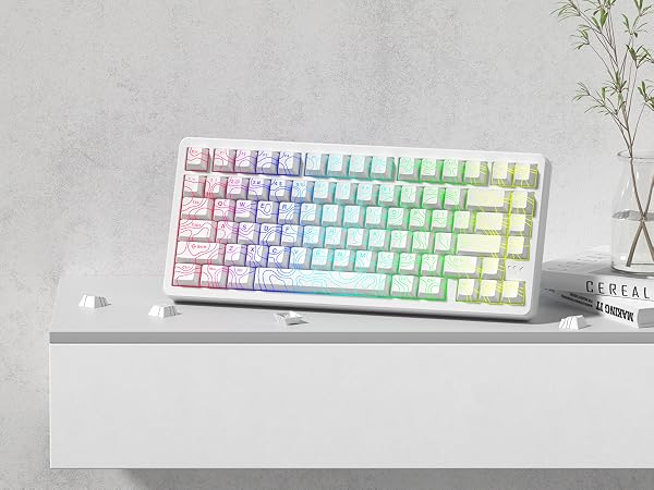 Double Shot PBT keycaps 119 Keys Set White Topographic Shine Through keycaps Cherry Profile Key caps