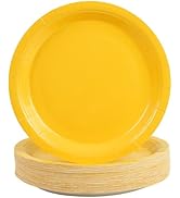 PUEVENYI 50PCS Solid Yellow Paper Plates - 7Inch Yellow Dessert Plate for Cake Salad Fruit Pizza,...