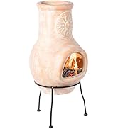 Outdoor Clay Chiminea Sun Design Charcoal Burning Fire Pit with Sturdy Metal Stand
